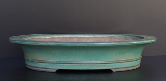 Bonsai Pot Tokoname Kakuzan Green Glazed Oval Width 22.0 in / 56cm Extra Large