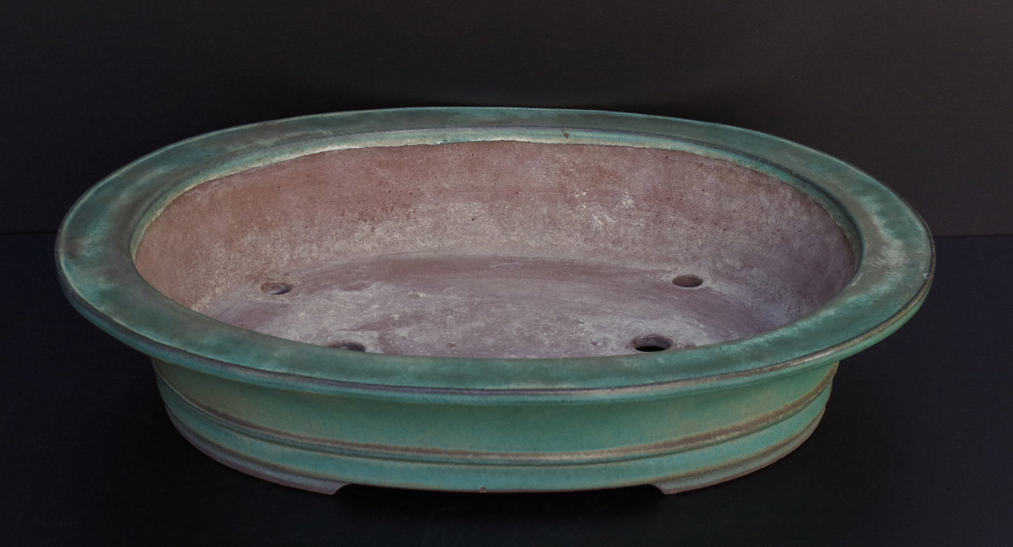 Bonsai Pot Tokoname Kakuzan Green Glazed Oval Width 56.0 cm (22.0 in.) Extra Large