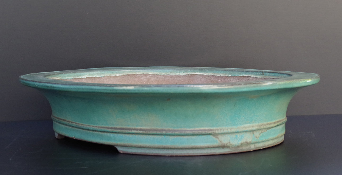 Bonsai Pot Tokoname Kakuzan Green Glazed Oval Width 56.0 cm (22.0 in.) Extra Large