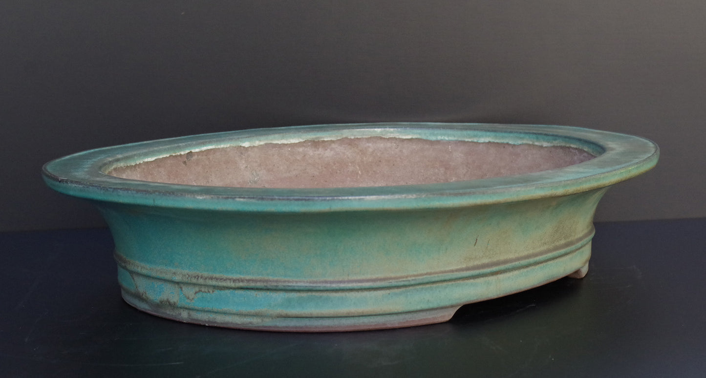 Bonsai Pot Tokoname Kakuzan Green Glazed Oval Width 56.0 cm (22.0 in.) Extra Large