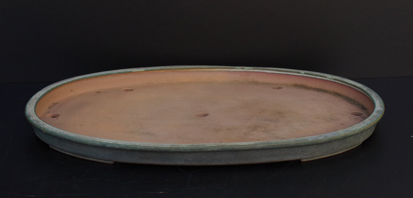 Bonsai Pot Tokoname REIHO Oval Green Glazed Width 56.4 cm / 22.2 in.Extra large