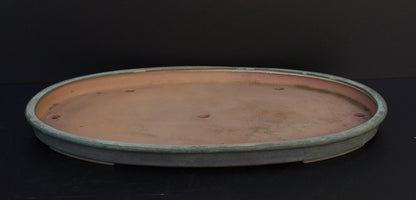 Bonsai Pot Tokoname REIHO Oval Green Glazed Width 56.4 cm / 22.2 in.Extra large