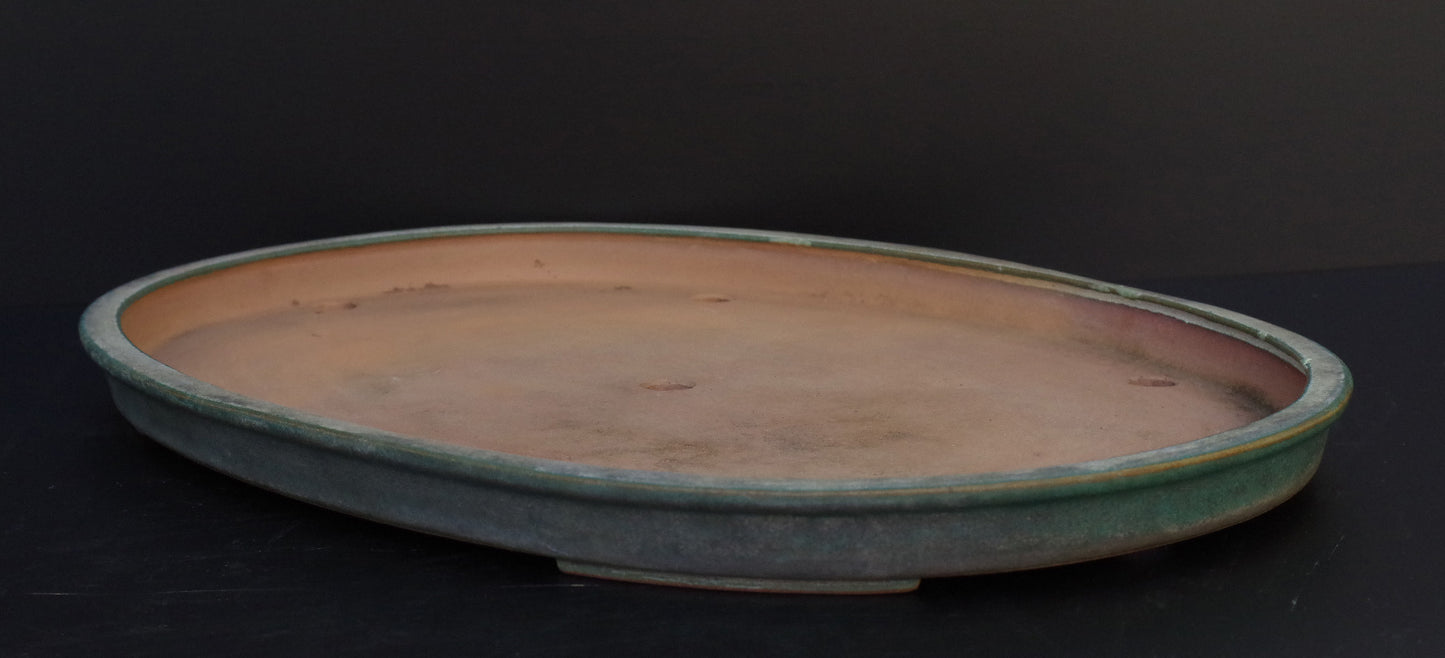 Bonsai Pot Tokoname REIHO Oval Green Glazed Width 56.4 cm / 22.2 in.Extra large