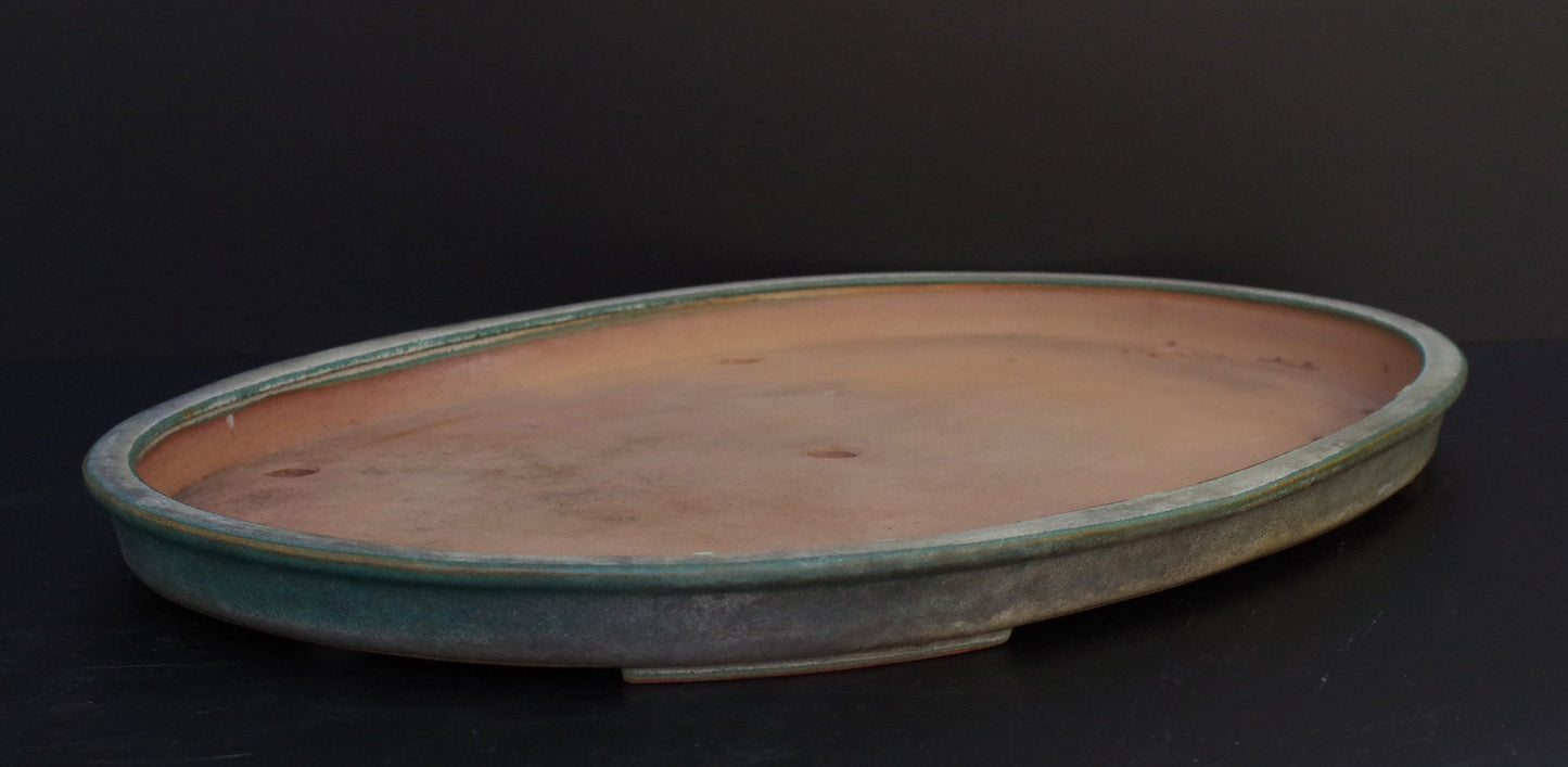 Bonsai Pot Tokoname REIHO Oval Green Glazed Width 56.4 cm / 22.2 in.Extra large