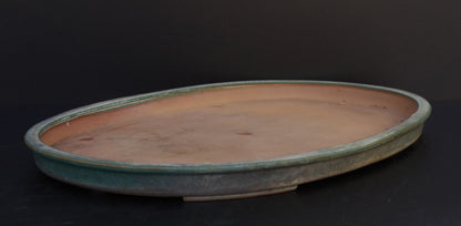 Bonsai Pot Tokoname REIHO Oval Green Glazed Width 56.4 cm / 22.2 in.Extra large