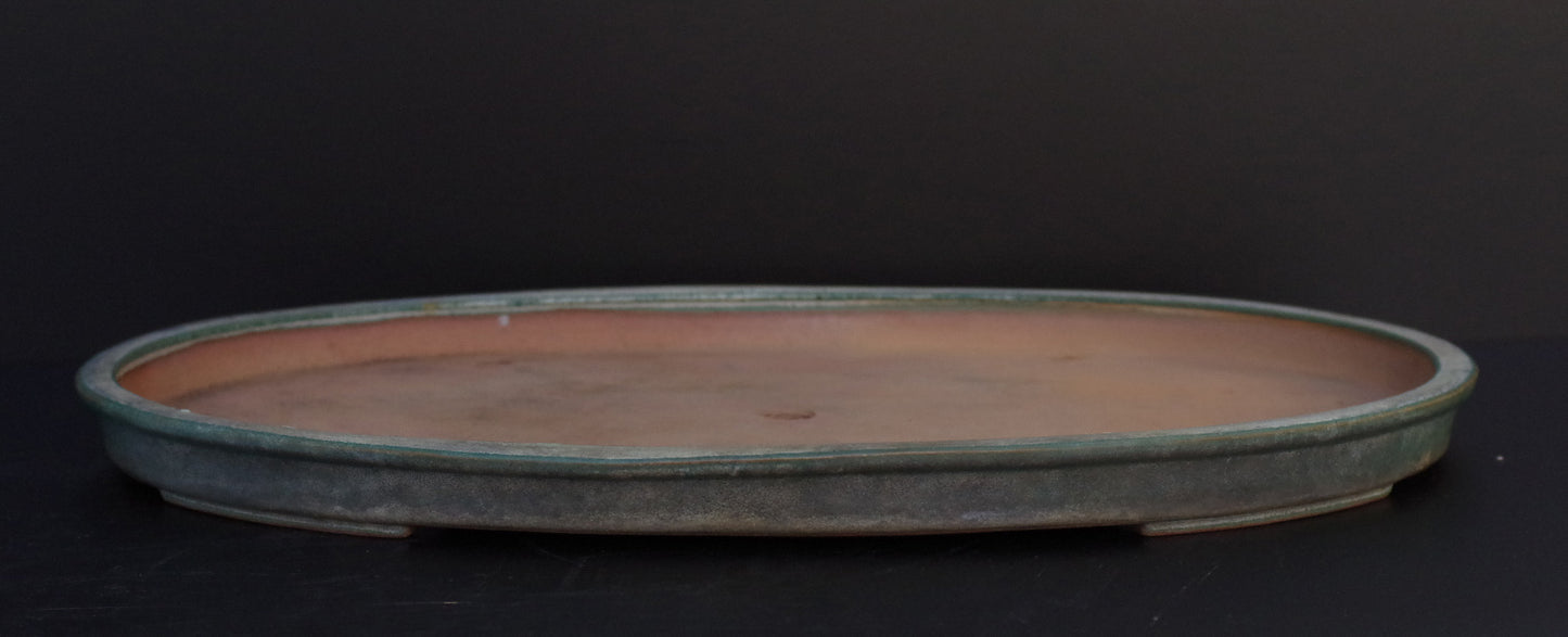 Bonsai Pot Tokoname REIHO Oval Green Glazed Width 56.4 cm / 22.2 in.Extra large