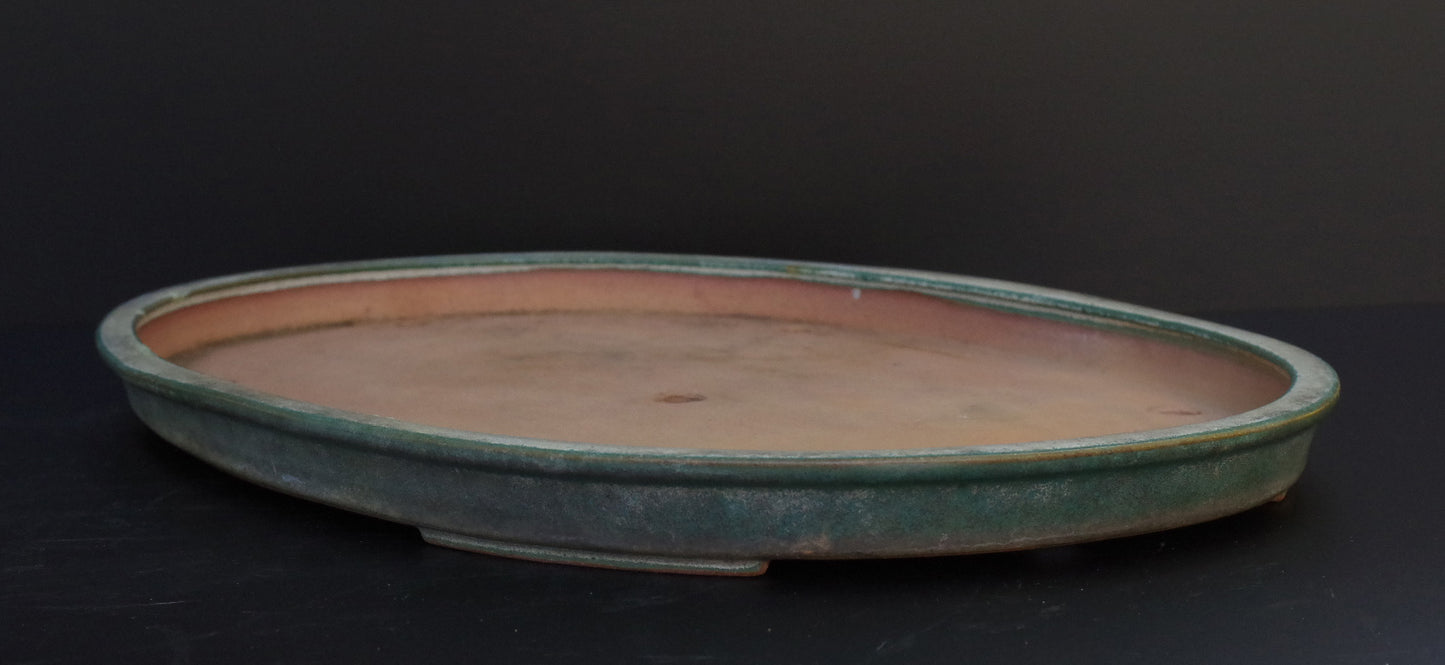 Bonsai Pot Tokoname REIHO Oval Green Glazed Width 56.4 cm / 22.2 in.Extra large