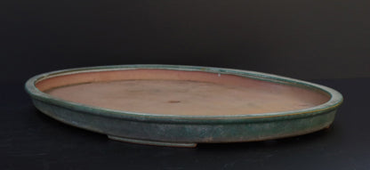 Bonsai Pot Tokoname REIHO Oval Green Glazed Width 56.4 cm / 22.2 in.Extra large