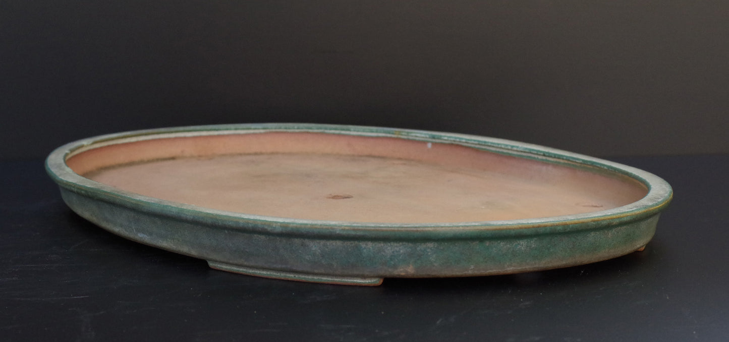 Bonsai Pot Tokoname REIHO Oval Green Glazed Width 56.4 cm / 22.2 in.Extra large