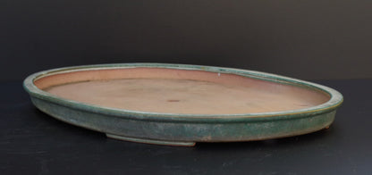Bonsai Pot Tokoname REIHO Oval Green Glazed Width 56.4 cm / 22.2 in.Extra large