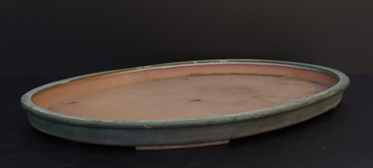 Bonsai Pot Tokoname REIHO Oval Green Glazed Width 56.4 cm / 22.2 in.Extra large