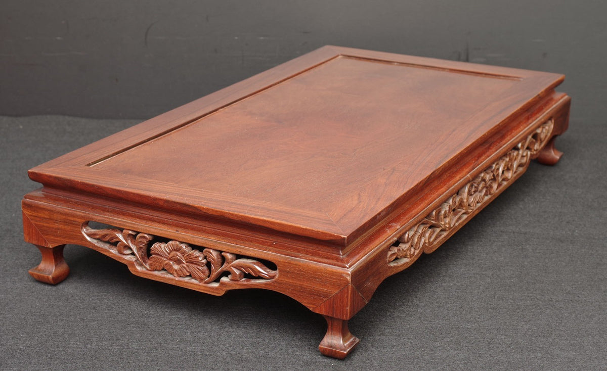 Premium Solid Rosewood Bonsai Table Stand- Ornate Pierced Carving Display Plinth