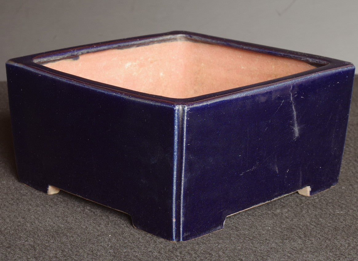 Bonsai Pot Tokoname Reiho Deep Blue Glaze Square Deep Width 23.1 cm (9.09 in.)