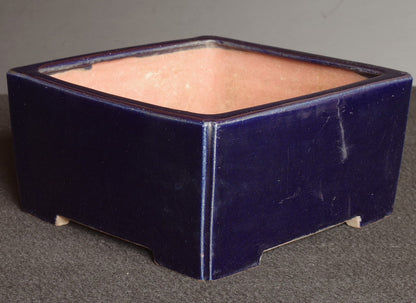 Bonsai Pot Tokoname Reiho Deep Blue Glaze Square Deep Width 23.1 cm (9.09 in.)
